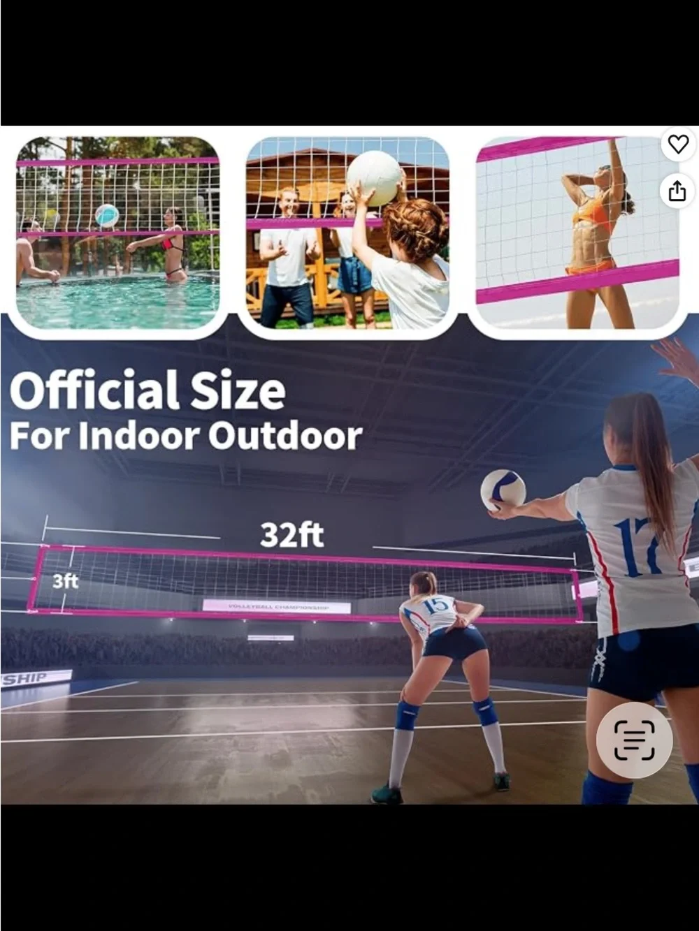 32x3 FT Pink Volleyball Net with Hardware Kit - Party & Recreation